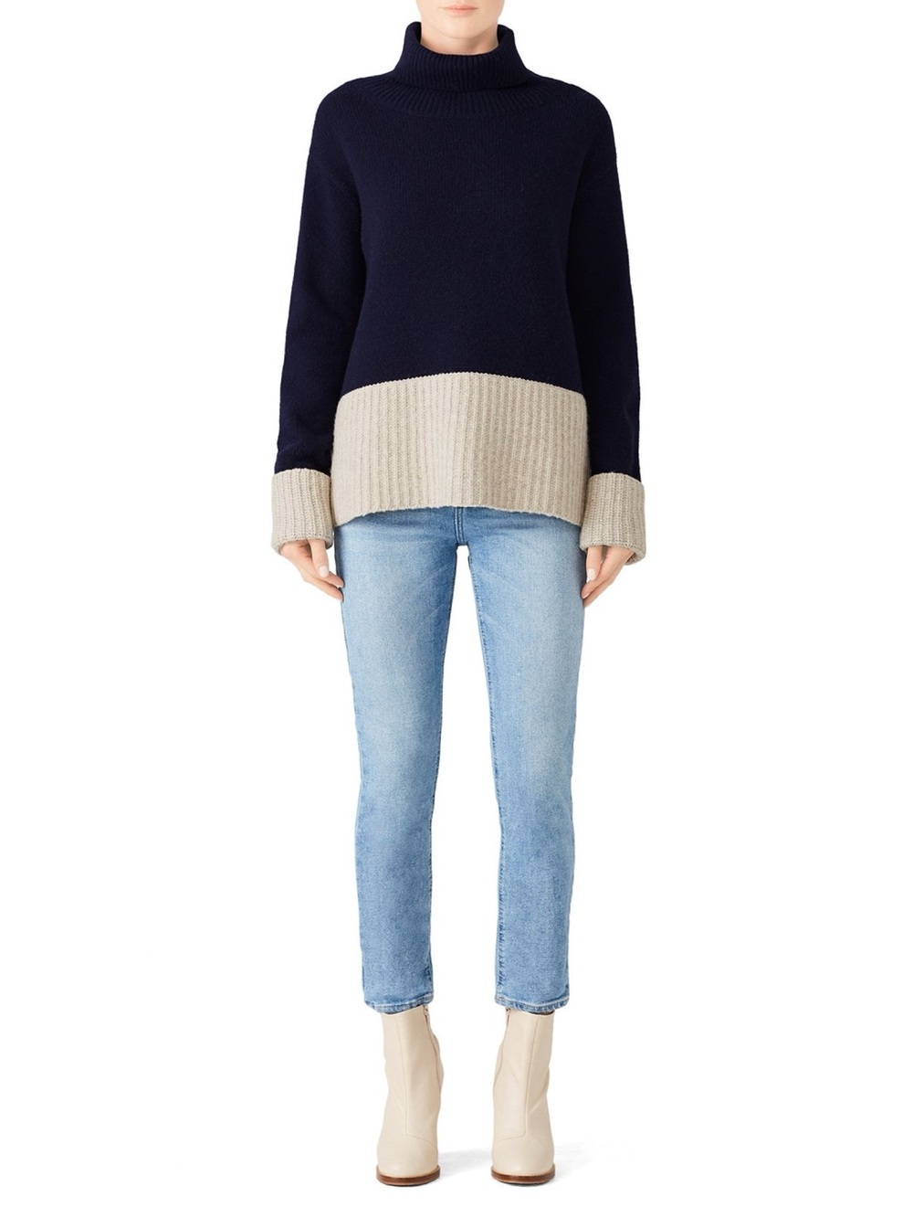 Derek Lam 10 Crosby Turtleneck Contrast Sweater